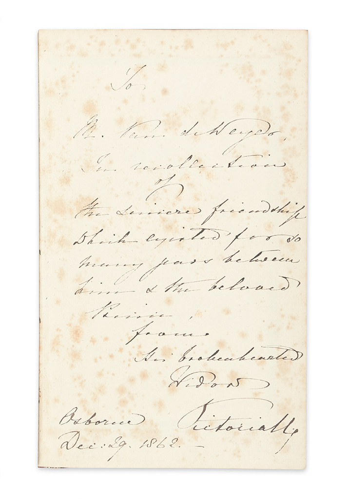 VICTORIA; QUEEN OF ENGLAND. The Principal Speeches and Addresses of His Royal Highness The Prince Consort. Inscribed and Signed,